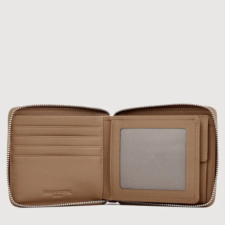 Braun Büffel Compact Wallets | Wallets & Small Leather Goods>ADAM ZIP CENTRE FLAP WALLET WITH COIN COMPARTMENT