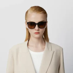Women Braun Büffel Accessories | Eyewear>AMELIE SQUARE-FRAME ACETATE SUNGLASSES IN BLACK WITH BROWN LENS