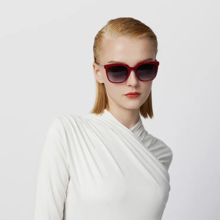 Women Braun Büffel Accessories | Eyewear>AMELIE SQUARE-FRAME ACETATE SUNGLASSES IN TRANSPARENT MAROON WITH GRADIENT GREY LENS