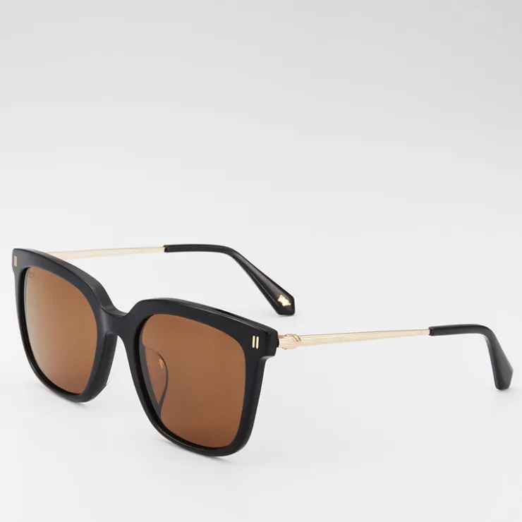 Women Braun Büffel Accessories | Eyewear>AMELIE SQUARE-FRAME ACETATE SUNGLASSES IN BLACK WITH BROWN LENS