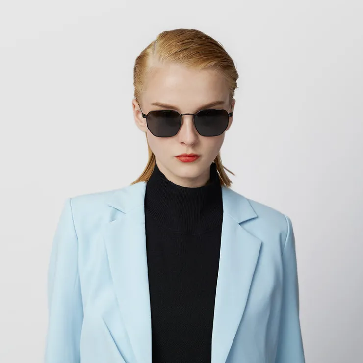 Women Braun Büffel Accessories | Eyewear>AVA SQUARE-FRAME METAL SUNGLASSES IN TRANSPARENT DARK BLUE WITH GREY LENS