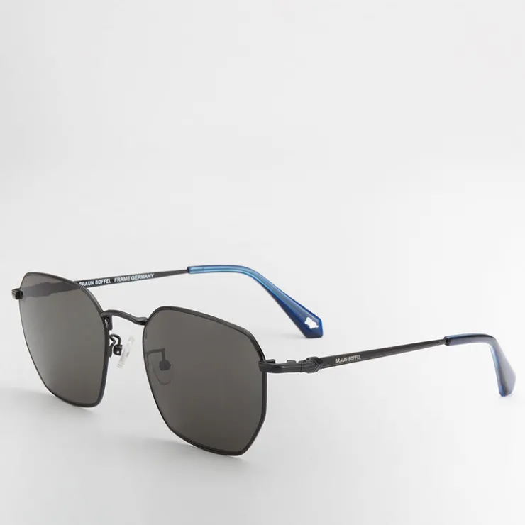 Women Braun Büffel Accessories | Eyewear>AVA SQUARE-FRAME METAL SUNGLASSES IN TRANSPARENT DARK BLUE WITH GREY LENS