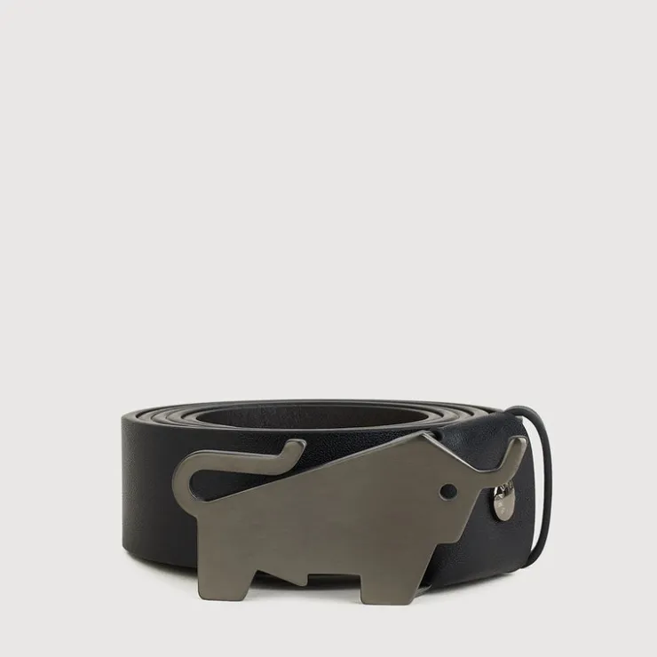 Braun Büffel Belt | Accessories>NAPPA LEATHER BELT WITH GUN IN SATIN FINISH IN STAINLESS STEEL PLATE BUCKLE