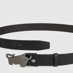 Braun Büffel Belt | Accessories>NAPPA LEATHER BELT WITH GUN IN SATIN FINISH IN STAINLESS STEEL PLATE BUCKLE