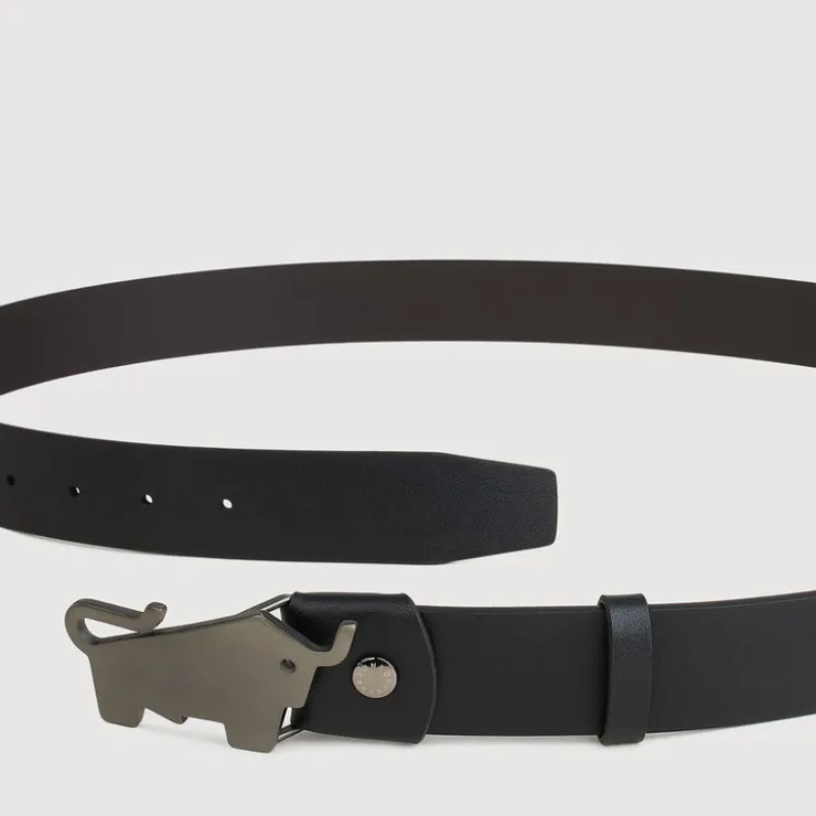Braun Büffel Belt | Accessories>NAPPA LEATHER BELT WITH GUN IN SATIN FINISH IN STAINLESS STEEL PLATE BUCKLE