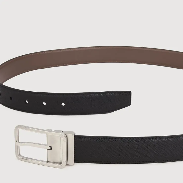 Braun Büffel Belt | Accessories>REVERSIBLE FINE GRAIN PRINTED LEATHER BELT WITH NICKEL IN SATIN FINISH STAINLESS STEEL NEEDLE BUCKLE