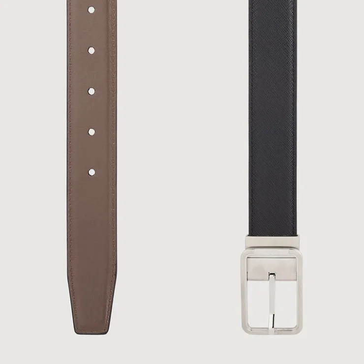 Braun Büffel Belt | Accessories>REVERSIBLE FINE GRAIN PRINTED LEATHER BELT WITH NICKEL IN SATIN FINISH STAINLESS STEEL NEEDLE BUCKLE