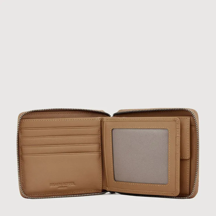Braun Büffel Compact Wallets>VIKTOR ZIP CENTRE FLAP WALLET WITH COIN COMPARTMENT